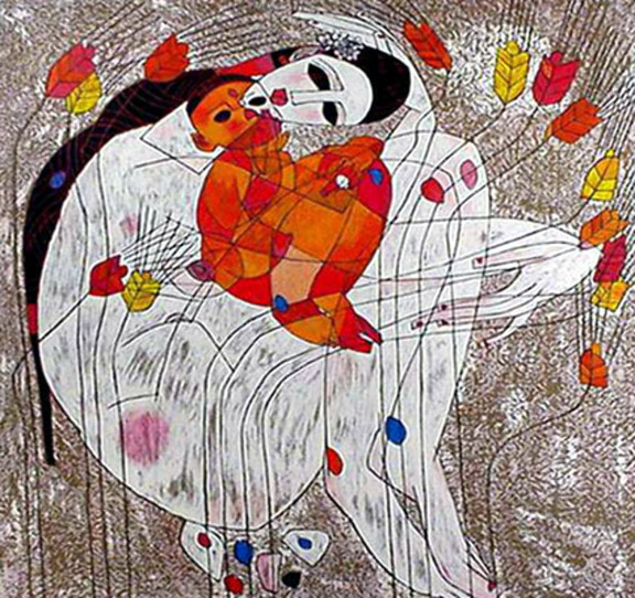 TieFeng Jiang - Mother and Child - Limited Edition Serigraph