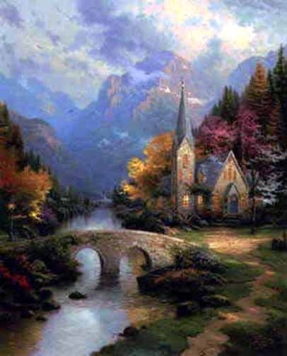 Thomas Kinkade - The Mountain Chapel Chapels of Nature I - Limited Edition Offset Lithograph on Canvas