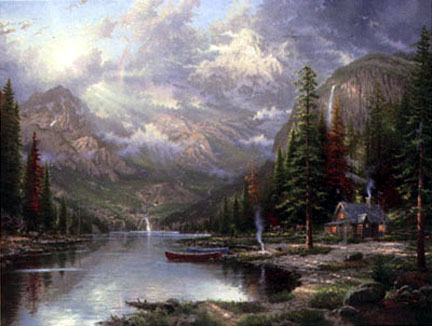Thomas Kinkade - Mountain Majesty Beginning of a Perfect Day III - Limited Edition Offset Lithograph on Canvas