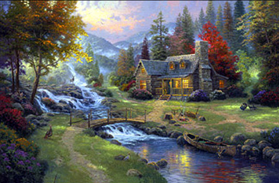 Thomas Kinkade - Mountain Paradise - Limited Edition Offset Lithograph on Canvas