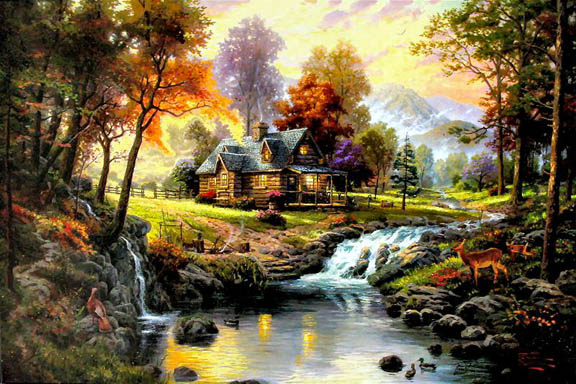 Thomas Kinkade - Mountain Retreat - Limited Edition Offset Lithograph on Canvas