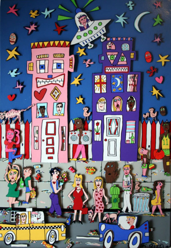 James Rizzi - Moving Up - 3-D Limited Edition Mixed Media on Canvas 