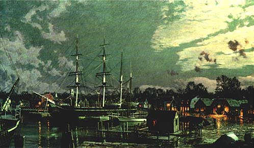 John Stobart - Mystic Seaport The Charles W. Morgan at Chubbs Wharf by Moonlight - Limited Edition Lithograph
