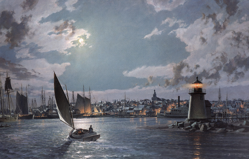 John Stobart - Nantucket The Island Port by Moonlight at the Turn of the Century - Limited Edition Lithograph