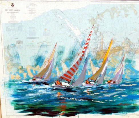 Kerry Hallam - Nautical Charts - Original Mixed Media