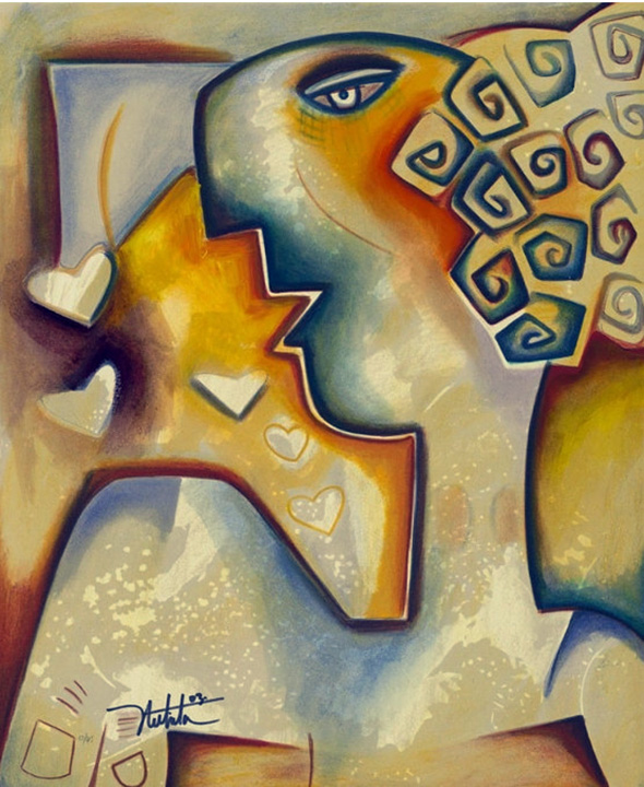 Alexandra Nechita - Amber Hearts - Limited Edition Lithograph