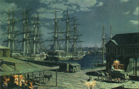 John Stobart - New York The Blackball Packets seen beyond the Fulton Fish Market in 1865 - Limited Edition Lithograph
