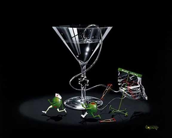 Michael Godard - Nursing a Martini II - Limited Edition Giclee on Canvas