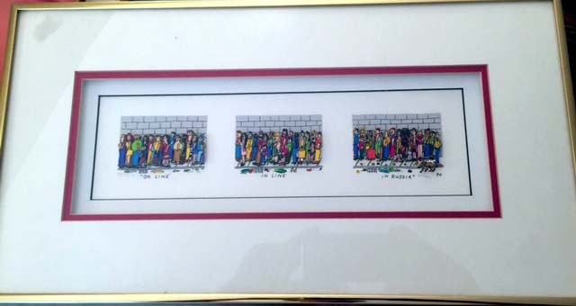 James Rizzi - On Line, In Line, In Russia - 3-D Tryptch Limited Edition Serigraph