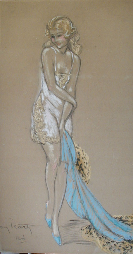 Louis Icart - Coquette - Original Painting - Pastel Drawing 