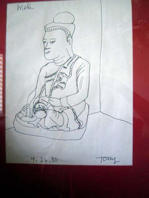 Tony Curtis - Buddha Holding a Babe Ruth baseball - Original Painting - Drawing