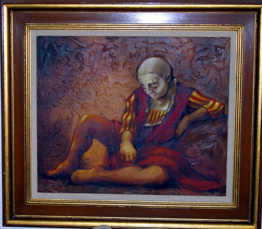 Charles Bragg - Reclining Clown Jester - Original Painting - Oil on Board
