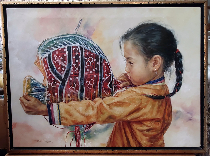 Wai Ming - Fishgirl And The Moon Festival Lantern - Original Painting - Oil on Canvas