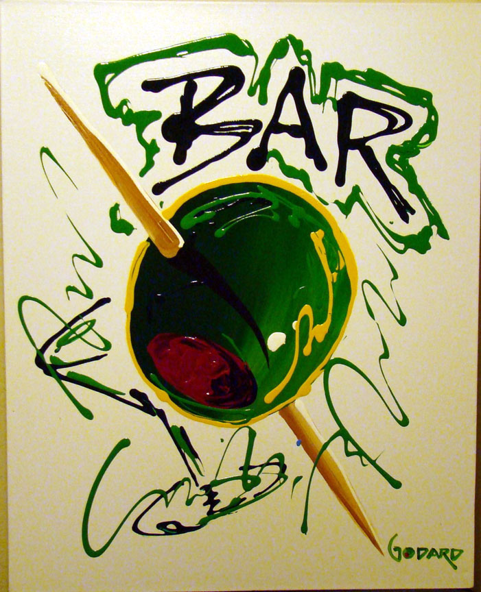 Michael Godard - Pop Art Olive with Toothpick - Original Painting - Acrylic on Canvas