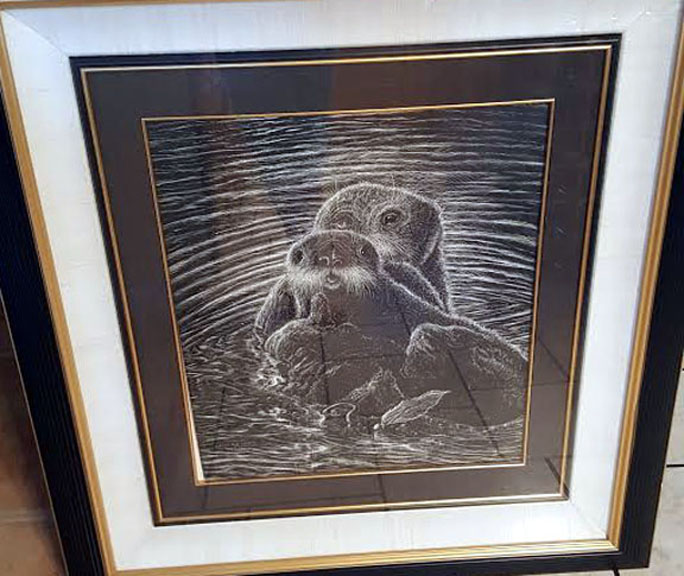 Robert Lyn Nelson - Sea Otter at Risk - Original Painting - Pen and Ink on Scratch Board