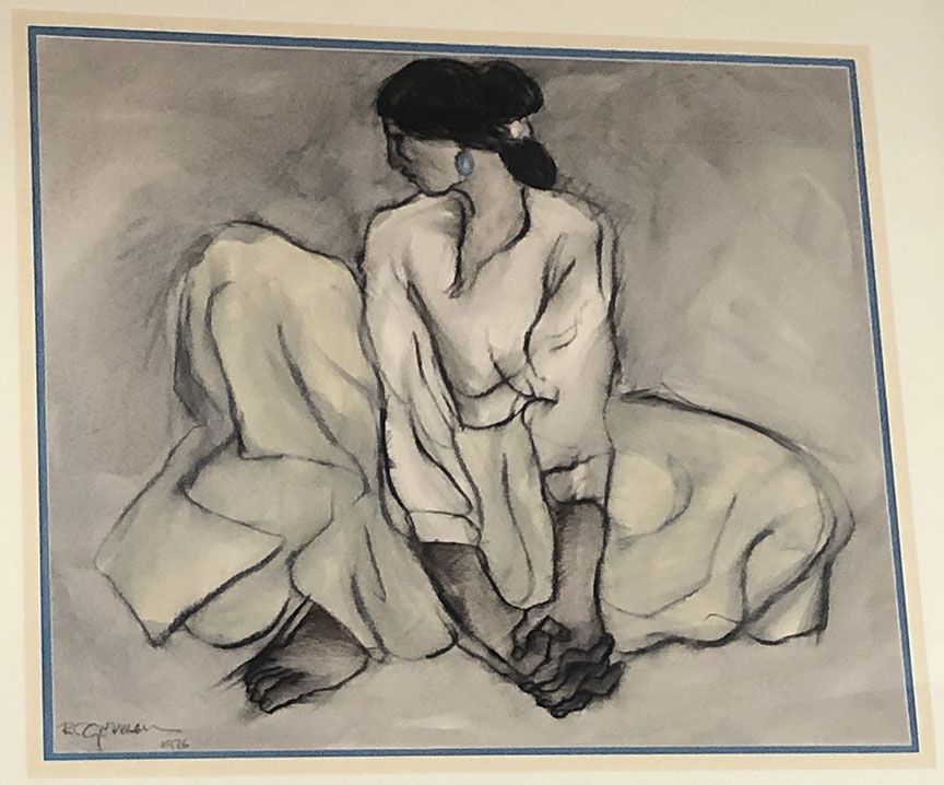 RC Gorman - Study for Seated Woman - Original Painting - Oil Pastel on Paper