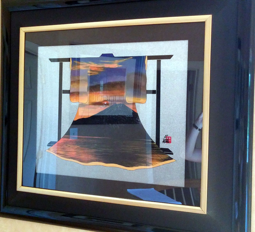 Hisashi Otsuka - Sunset Mt. Fuji - Kimono Series - Limited Edition Mixed Media