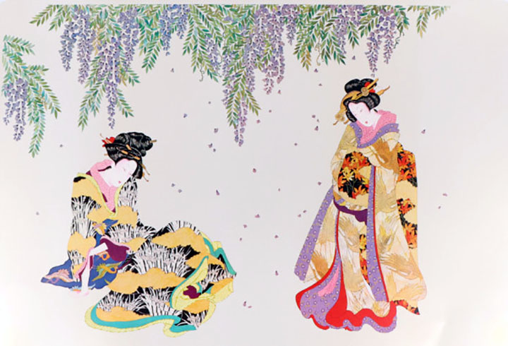 Hisashi Otsuka - Two Sister of The Floating World - Limited Edition Mixed Media