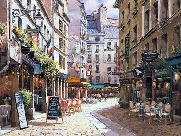 Sam Park - Parisian Cafe - Limited Edition Serigraph on Canvas