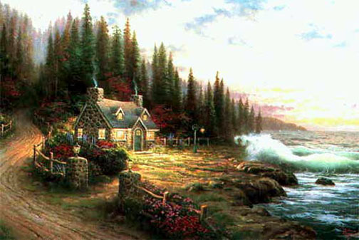 Thomas Kinkade - Pine Cove Cottage Cottage by the Sea II - Limited Edition Offset Lithograph on Canvas