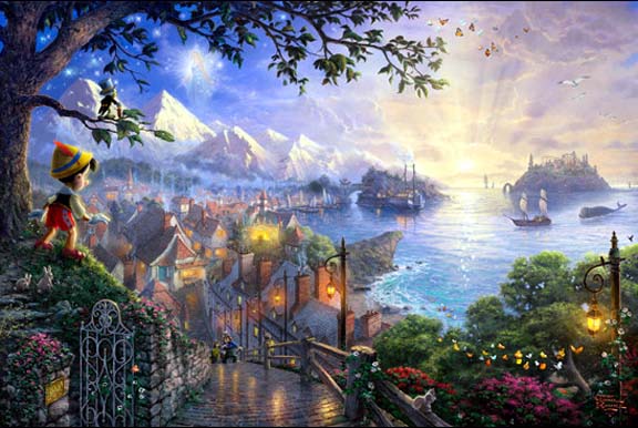 Thomas Kinkade - Pinocchio Wishes Upon a Star - Limited Edition Offset Lithograph on Canvas