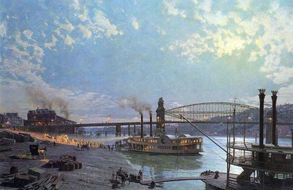 John Stobart - Pittsburgh Moonlight over the Monongahela in 1885 - Limited Edition Lithograph