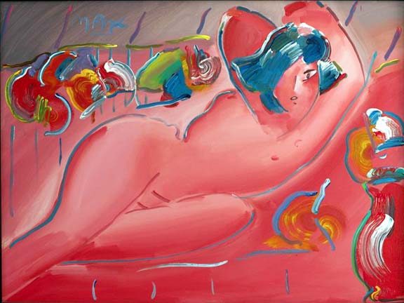Peter Max - Reclining Nude On Red - Limited Edition Lithograph