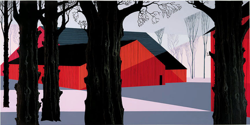 Eyvind Earle - Red barn - Limited Edition Serigraph