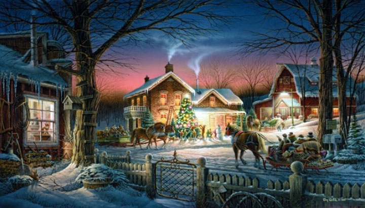 Terry Redlin - Trimming the Tree - Limited Edition Offset Lithograph