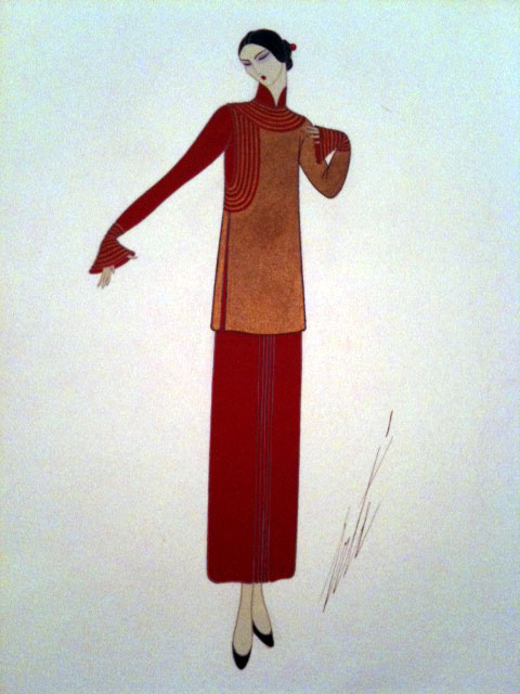  Erte - Robe d'Apres Midi dans le 
		gout chinois - Original Painting - Gouache