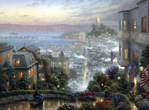 Thomas Kinkade - San Francisco, Lombard Street - Limited Edition Offset Lithograph on Canvas