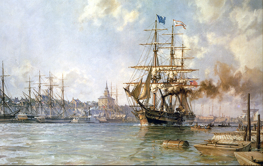 John Stobart - Savannah First Transatlantic Steamship Leaving Port in May 1819 - Limited Edition Lithograph
