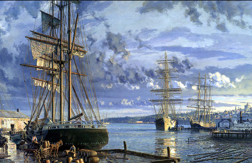 John Stobart - Seattle A View Looking North from Yessler's Wharf in 1880 - Limited Edition Lithograph