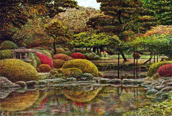 Harold Altman - Shinjuku Gyoen Garden - Limited Edition Lithograph