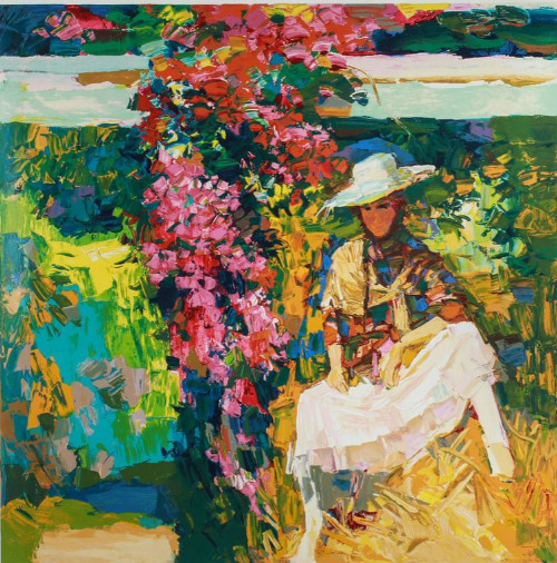 Nicola Simbari - Woman with Flowers - Limited Edition Serigraph