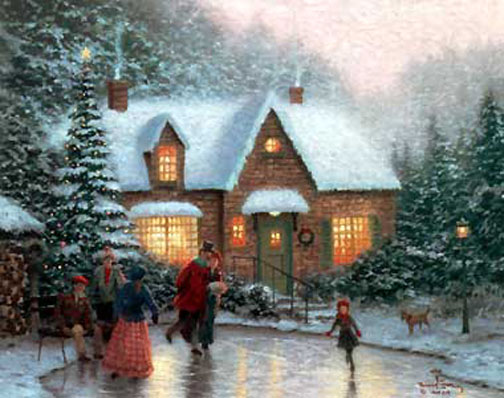Thomas Kinkade - Skater's Pond - Limited Edition Offset Lithograph on Canvas