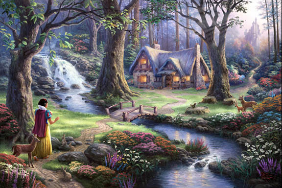 Thomas Kinkade - Snow White Discover the Cottage - Limited Edition Offset Lithograph on Canvas