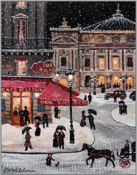 Michel Delacroix - Soir de Neige, Place de L'Opera - Limited Edition Serigraph