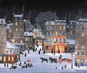 Michel Delacroix - Soir de Neige, Rue des Rosters - Limited Edition Serigraph on Canvas