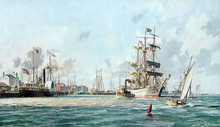John Stobart - Galveston The Bark Elissa Leaving Port In 1884 - Limited Edition Lithograph