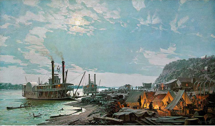 John Stobart - Independence Wayne City Landing Of The Santa Fe Trail In 1842 Moonlight - Limited Edition Lithograph