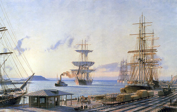 John Stobart - San Pedro The Bark Vidette Towing Into Port At Sunrise In 1890 - Limited Edition Lithograph