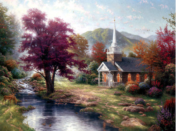 Thomas Kinkade - Streams of Living Water Chapels of Nature III - Limited Edition Offset Lithograph on Canvas