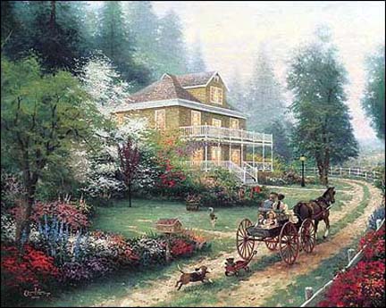 Thomas Kinkade - Sunday at Apple Hill, The Broadwater Bridge, Thomashire, and Victorian Garden - Limited Edition Offset Lithograph on Canvas