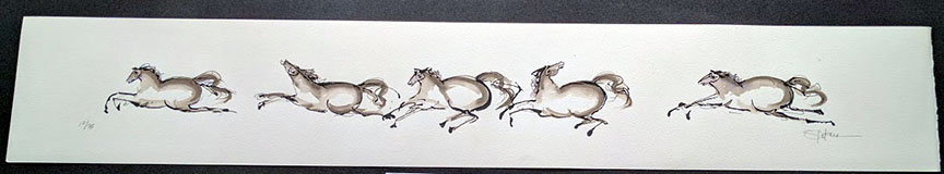 Seikichi Takara - Five Horses - Limited Edition Mixed Media