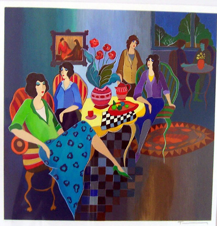 Itzchak Tarkay - An Evening with Friends - Limited Edition Serigraph