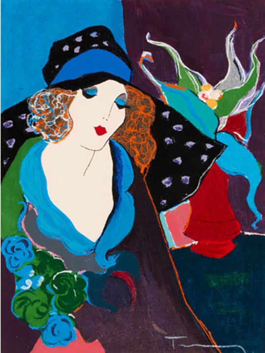 Itzchak Tarkay - Demoiselle et fleurs - Limited Edition Serigraph