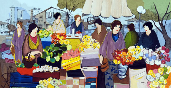 Itzchak Tarkay - Flower Market - Limited Edition Serigraph