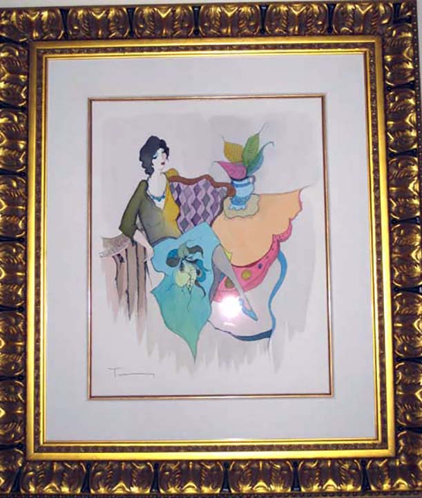 Itzchak Tarkay - Lounging in the afternoon - Original Painting - Watercolor