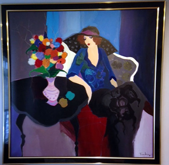 Itzchak Tarkay - Seated Woman - Original Painting - Acrylic on Canvas